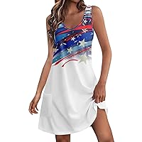 Women's Dresses 2024 Casual Independent Day Printed Dress with V-Neck Vest and Pocket Beach Dress, S-3XL