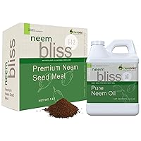 Neem Bliss (16 Fl Oz) + Neem Meal (5lbs) - Organic Neem Cake Fertilizer for Plants - Neem Meal Fertilizer for Plants, Soil Health, Root Growth - Neem Fertilizer Improves Nutrient Intake & Crop Yields
