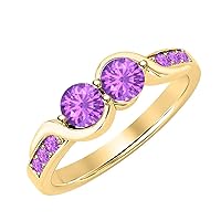 Round Cut Gemstone 18K Yellow Gold Over .925 Sterling Silver Two Stone Bypass Engagemet Ring for Women's.