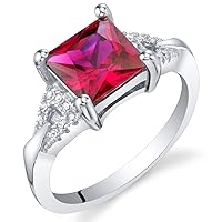 PEORA Sterling Silver Sweetheart Ring for Women in Various Gemstones, Princess Cut 7mm, Sizes 5 to 9