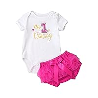 iiniim Newborn Baby Girls 1st Birthday 3PCS Outfit Romper Bodysuit Top with Ruffle Bloomers Shorts Headband Set