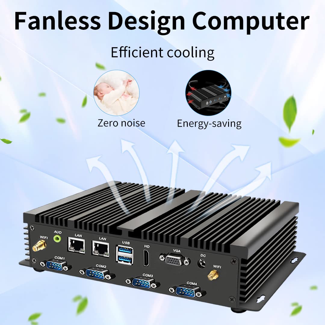 msecore Fanless Mini PC, Industrial Computer with Core i7-5500U 16G RAM 512G SSD, 1*HDMI 1*VGA, 6*COM RS232, Dual LAN, WiFi, Support Dual Display WOL, Windows 10 Pro