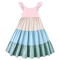 Vieille Toddler Girls Summer Dress Ruffle Sleeveless Casual Beach Sundress Tiered Swing Princess Dress for 2-8 Years