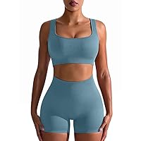 OQQ Workout Outfits for Women 2 Piece Seamless Ribbed High Waist Leggings with Sports Bra Exercise Set…