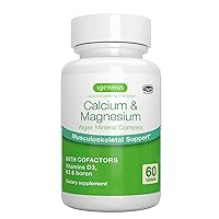 High Absorption Algae Calcium & Magnesium Supplement, Plant Based, K2 & D3, Non-GMO Red Algae Mineral Complex for Bone & Teeth Support, with Boron, Vegan, 60 Tablets, by Igennus…