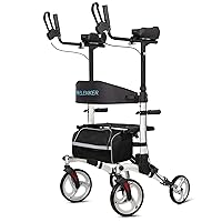 ELENKER Upright Walker, Stand Up Folding Rollator Walker with 10” Front Wheels Backrest Seat and Padded Armrests for Seniors and Adults, Silver