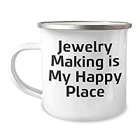 Jewelry Making Is My Happy Place Gifts for Jewelry Makers | Inspirational Mother's Day Camping Mug | Funny Gifts from Daughter | Stainless Steel Enamel Finish with Permanent Printing