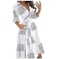 Maxi Dress for Women Plus Size, Fashion Women's Casual Lapel Solid Color Seven-Part Sleeve Long Dresses