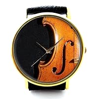 Beautiful Stradivarius Violin Art Solid Brass Unisex Watch with Pinewood Gift Box