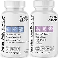 Youth & Tonic Women Water Weight Loss Pills for Hormonal Changes and Fluid Retention During PMS, Menopause – Swelling, Bloating & Hormone Balance – 120 Capsules