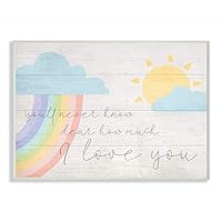 Stupell Industries How Much I Love You Rainbow Clouds and Sun on Planks Wall Plaque Art, 10 x 15, Multi-Colored