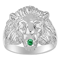 Rylos Mens Rings 14K White Gold Lion Head Ring Genuine Diamonds in Eyes & Color Stone Birthstones in Mouth Fun Designer Rings For Men Men's Rings Gold Rings Sizes 6,7,8,9,10,11,12,13 Mens Jewelry