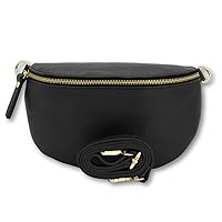 Breise Women's Bum Bag SAHEL Handmade Shoulder Bag Crossbody Bag Belt Bag Made of Genuine Leather with Leather Strap + Wide Patterned Straps Stylish Waist Bag Made in Italy Bag, black, Contemporary