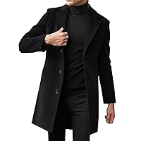 Mens Single-Breasted Slim Fit Wool Blend Trench Coat Winter Pea Coat Notch Lapel Long Casual Business Overcoats