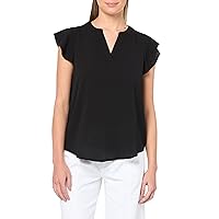 Adrianna Papell Women's Solid Short Ruffle Sleeve Popover Blouse
