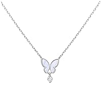 jewellerybox Sterling Silver Mother of Pearl Butterfly CZ Necklace 18 Inch