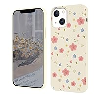 Qiusuo Designed for iPhone 13 Case, Cute Small Pink Flower Pattern Phone Case Ultra Slim Fit Silicone Protective Shockproof Cover with Anti-Scratch Microfiber Lining, 6.1 inch