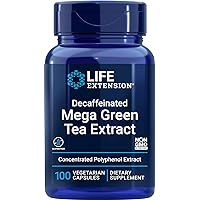 Life Extension Decaffeinated Mega Green Tea Extract – Polyphenol-Rich, Cell Health, Heart Health, Brain Health, Antioxidant Protection – Non-GMO, Gluten-Free, Vegetarian – 100 Capsules