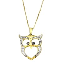 1/10 Cttw White & Black Diamonds Pendant with an Owl Shaped Pendant Necklace Crafted in Yellow Gold Plated Sterling Silver for Women, Girls, 18