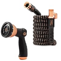 Pocket Hose Copper Bullet Expandable Garden Hose w/10 Pattern Thumb Spray Nozzle AS-SEEN-ON-TV 25 FT 650psi 3/4 in Patented Lead-Free Ultra-Lightweight Solid Copper Anodized Aluminum Fittings No-Kink