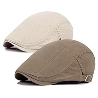 2 Pack Newsboy Hats for Men Flat Cap Cotton Adjustable Breathable Irish Cabbie Ivy Driving Hunting Hat