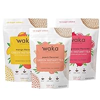 Waka — Unsweetened Instant Tea Powder 3-Bag Combo — 100% Tea Leaves — Peach Flavored, Pomegranate Flavored, Mango Flavored, 4.5 oz Per Bag