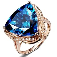 Natural London Blue Topaz Gemstone 14K Rose Gold Engagement Diamond Ring Set for Women