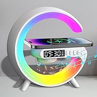 2024 New LED Table Lamp with Wireless Charger, Mini G Atmosphere Lamp with Bluetooth Speaker, Night Light Lamp Sunrise Alarm Clock, Smart Light Sound Machine for Bedroom【Mini Size】