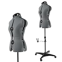 Adjustable Dress Form Mannequin for Sewing Female Size 6-14, Gray Pinnable Model Body with 13 Dials & Detachable Casters, 42.5