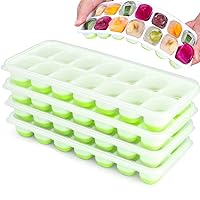 4 Pack Silicone stackable Ice Cube Trays, Reusable Flexible Silicone Ice Cube Trays with Spill-Resistant Removable Lids, Easy Release Ice Maker Tray - Easy to Use & Dishwasher Safe (Green)