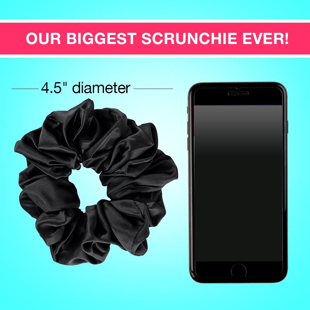 Scunci by Conair The Original Scrunchie Jumbo Size in Washable Black Nylon Silk-Like Fabric, Perfect for Wrist-to-Hair Versatility, 1 Count (Pack of 2)