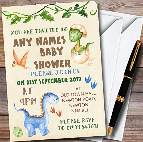 Watercolour Cute Dinosaur Boy Personalized Baby Shower Invitations