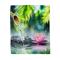 50x60 Inches Flannel Throw Blanket Green Spa Zen Garden Black Stones and Pink Waterlily Home Decorative Warm Cozy Soft Blanket for Couch Sofa Bed
