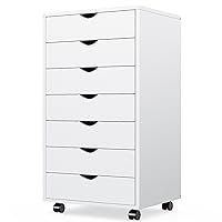 Sweetcrispy 7 Drawer Chest - Storage Cabinets Dressers Wood Dresser Cabinet with Wheels Mobile Organizer Drawers for Office, Home, White