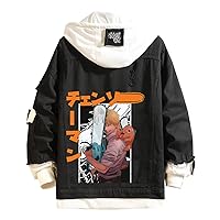 Men's Chainsaw Denim Jacket Cosplay Jeans Jacket Anime Hooded Sweatshirt Casual Trucker Jacket