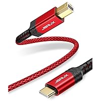 JSAUX USB B to USB C Printer Cable 10ft, Nylon Braided, USB C MIDI Cable Compatible for MacBook Pro, HP, Epson, Canon, Brother, Lexmark, Xerox Printers and Scanner-Red