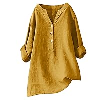 Linen Shirts for Women Plus Size 3/4 Length Sleeve Tops Casual Loose Fit Round Neck Tees 2024 Summer Fashion Blouse
