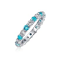 Bling Jewelry Alternating Two Tone Cubic Zirconia Stackable CZ Eternity Ring For Women Teen .925 Sterling Silver 12 Birth Month Colors