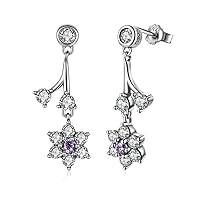 Summer Collection 925 Sterling Silver Forget Me Not, Purple & Clear CZ Women Drop Earrings