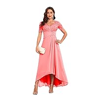 Tea Length Mother of The Bride Dresses for Wedding Lace Applique Chiffon Formal Evening Gowns