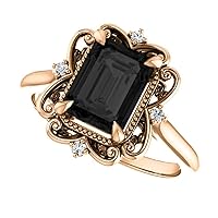 Love Band 1 CT Gothic Emerald Shape Black Diamond Engagement Ring 14k Rose Gold, Solitaire Black Onyx Ring, Double Claw Black Minimalist Ring, Wedding Ring For Her