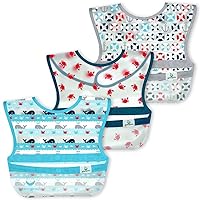 Snap + Go Wipe-Off Bibs (3 Pack) | Waterproof, Easy Clean | Catch-All Pocket | Made Without PVC, Formaldehyde