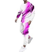 Men's Casual Tracksuit Set Stylish Print Athletic Matching Suit Long Sleeve Pullover Sweatpants Outfit Sweatsuits