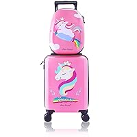 Unicorn Kids Luggage, Girls Carry on Suitcase W/ 4 Spinner Wheels, Pink Travel Luggage Set W/Backpack, Trolley Luggage for Children Toddlers