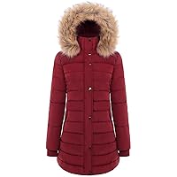 BodiLove Women's Winter Quilted Puffer Short Coat Jacket Plus Sizewith Removable Faux Fur Hood and Zipper