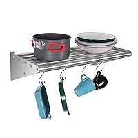 HALLY Stainless Steel Shelf Pot Rack with 4 S Hooks 12