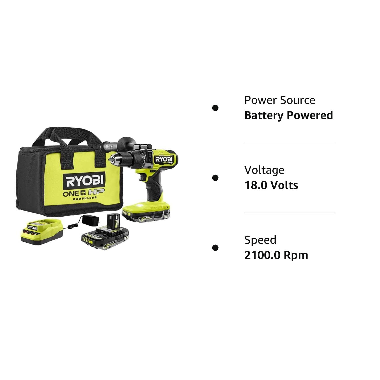 RYOBI ONE+ HP 18V Brushless Cordless 1/2 in. Hammer Drill Kit with (2) 2.0 Ah Batteries, Charger, and Bag (PBLHM101K2)