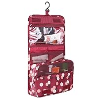 Multifunctional Cosmetic Portable Travel Folding Make up Toiletry Bags with Hook, Red