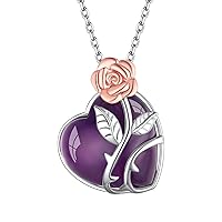 Suplight Genuine Birthstone Necklace 925 Sterling Silver Rose Flower Heart Crystal Pendant Necklaces for Women (with Gift Box)