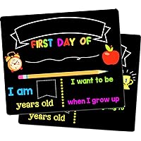 First Day of School Board, Back to School Sign, Double Sided First & Last Day of School Chalkboard for Kids/Boys/Girls, Reusable Wooden 1st Day of Preschool/Kindergarten Photo Prop (Apple Style)